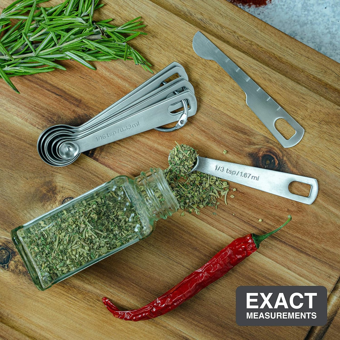 BALCI - 9 Measuring Spoons, Heavy Duty 18/8 Premium Stainless Steel Measuring Spoons Set, Spoons with US and Metric Measurements, Set of 9 + Leveler, Measuring tools for Dry and Liquid Ingredients