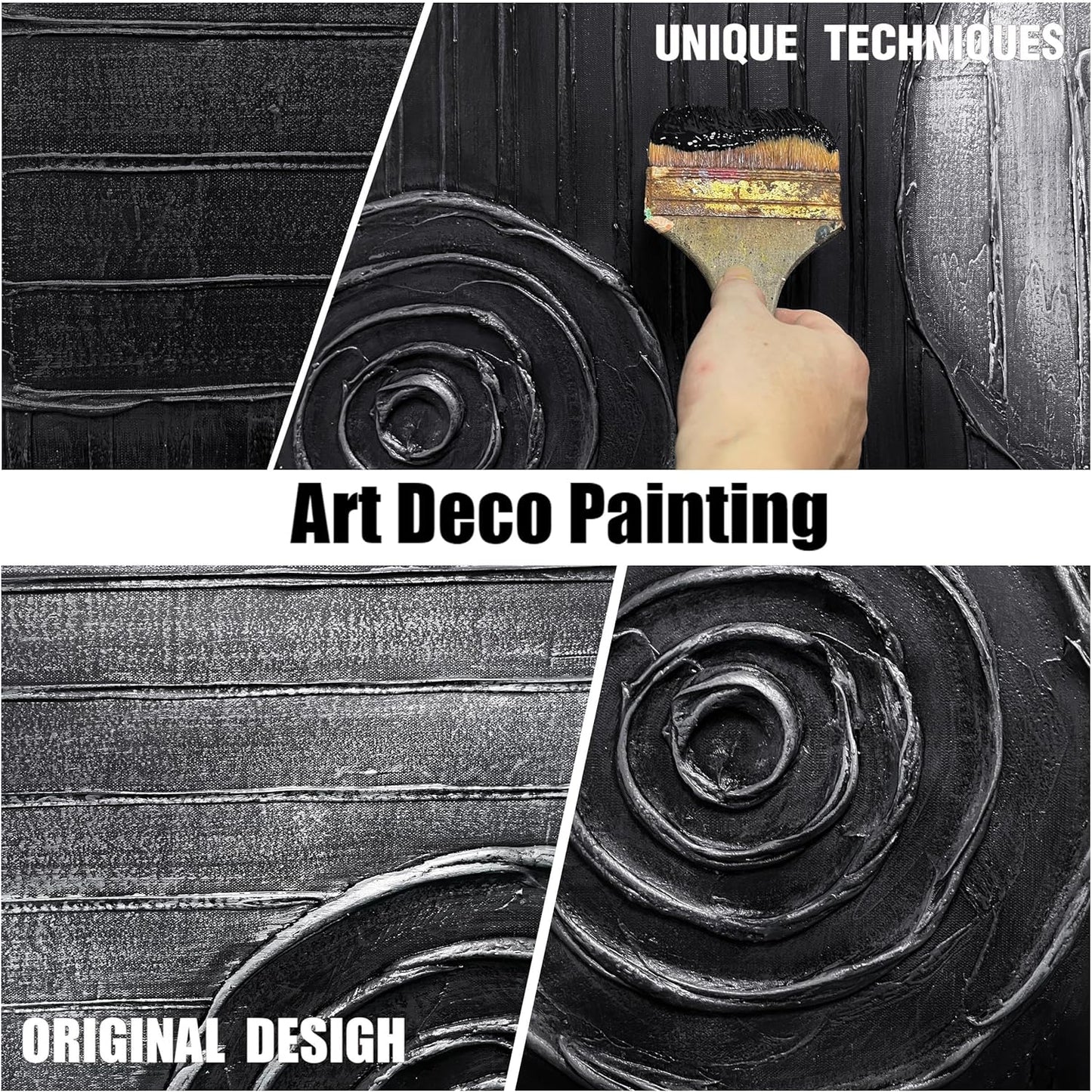 Black and Silver Circles Canvas Wall Art for Living Room Abstract Painting Wall Decor for Dining Room Minimalist Wall Decor for Office Size 24 x 47 Inch