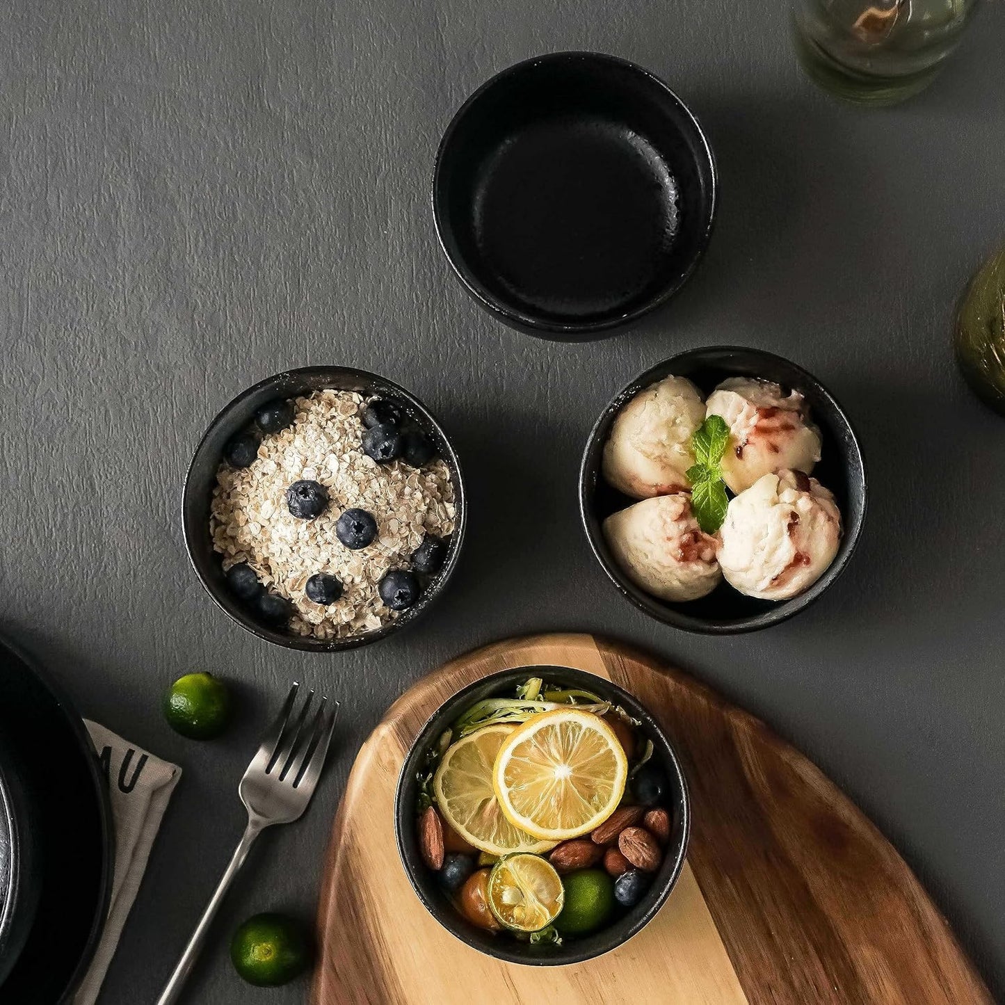 S&Q'S CERAMICS Ceramic Small Bowls for Kitchen, Set of 6, 9 ounces Ice Cream Bowls, Small Serving Bowls for Soup, Dipping, Condiments, Side Dishes, Snack, Prep (Black and Grey