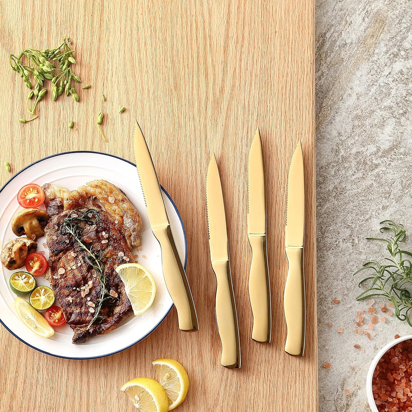 McCook® Knife Sets, Golden Titanium Stainless Steel Kitchen Knife Block Sets with Built-in Sharpener