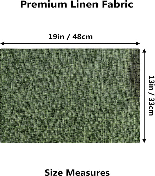 Demetex Green Placemats Set of 6 Vintage Cloth Textured Place Mats Stain Resistant for Holiday Barbecue and Dinning Table, Green