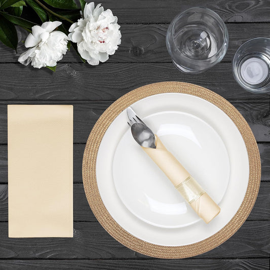 AMERICAN HOMESTEAD Paper Napkins - Ivory Disposable Linen-Like Dinner Napkins - Restaurant-Quality Table Serviettes for Weddings, Parties, and Events - 15.75" x 15.75" - 50 Count