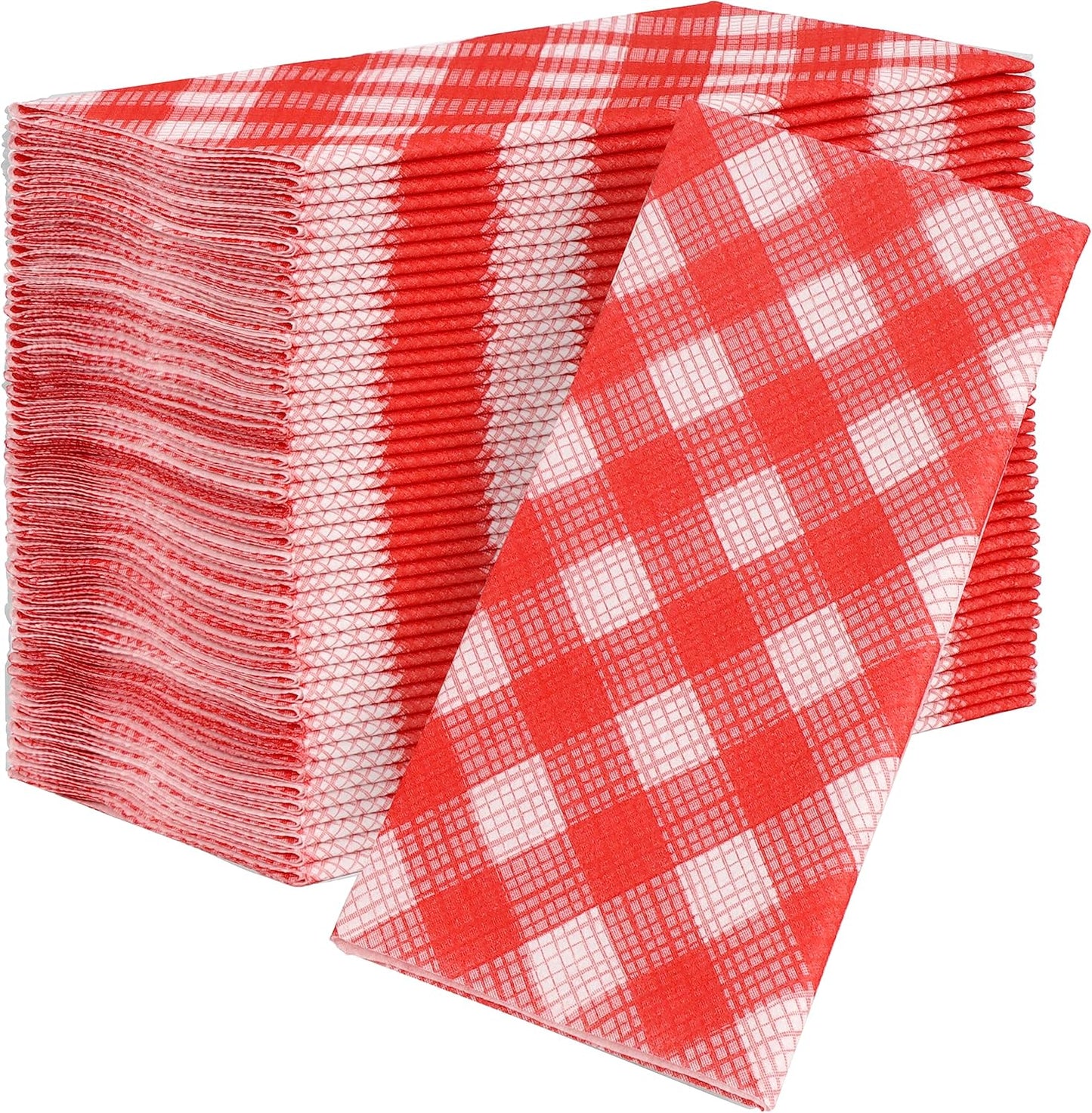 AMERICAN HOMESTEAD Paper Napkins - Red Gingham Disposable Linen-Like Dinner Napkins - Restaurant-Quality Table Serviettes for Weddings, Parties, and Events - 15.75" x 15.75" - 50 Count