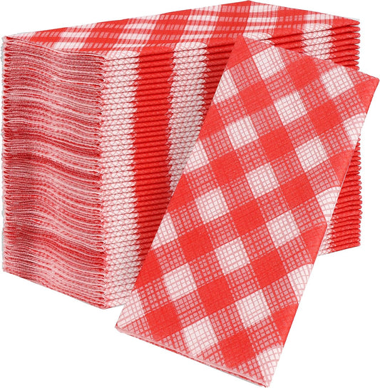AMERICAN HOMESTEAD Paper Napkins - Red Gingham Disposable Linen-Like Dinner Napkins - Restaurant-Quality Table Serviettes for Weddings, Parties, and Events - 15.75" x 15.75" - 50 Count