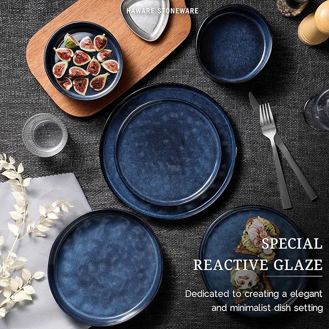 HaWare Dinnerware Sets, 18-Piece Plates and Bowls Set, Stoneware Dish Set for 6, Ceramic Dinnerware for Home Restaurant, Chip and Scratch Resistant, Microwave and Dishwasher Safe, Reactive Starry Blue