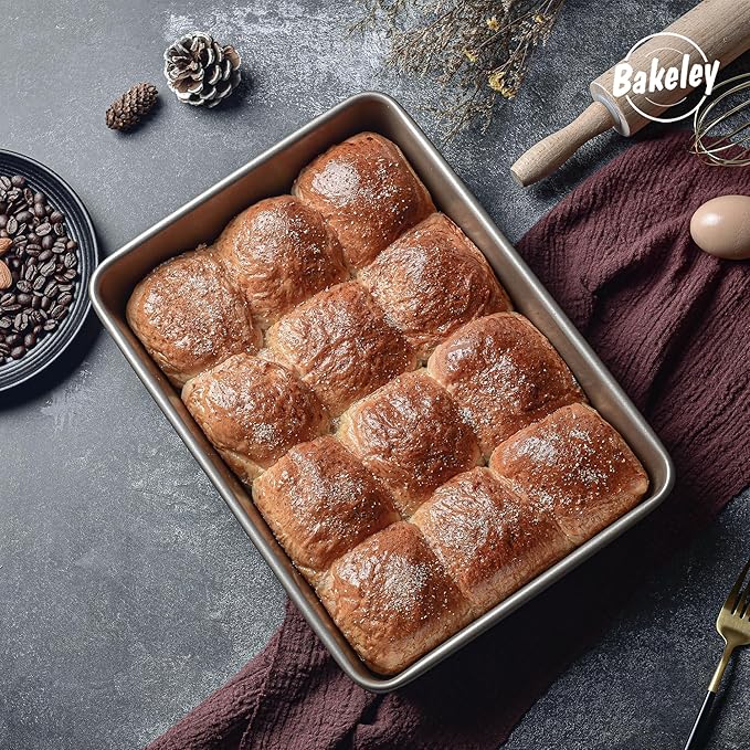 13-Inch Nonstick Rectangle Cake Pan, Deep Dish Loaf Pan for Baking, Roasting, Bread, Jelly Roll, Pizzas, Pastries 13.7" x 9.76" X 2.36"(Champagne Gold)