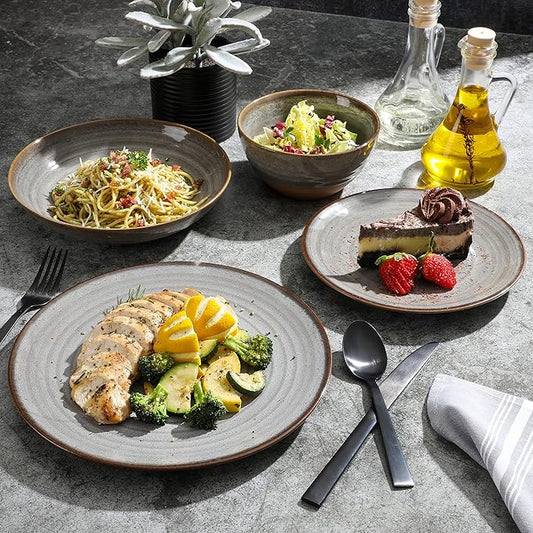 Gibson Elite Dreamweaver Double Bowl Terracotta Reactive Dinnerware Set - Grey, Service for 4 (16pcs)