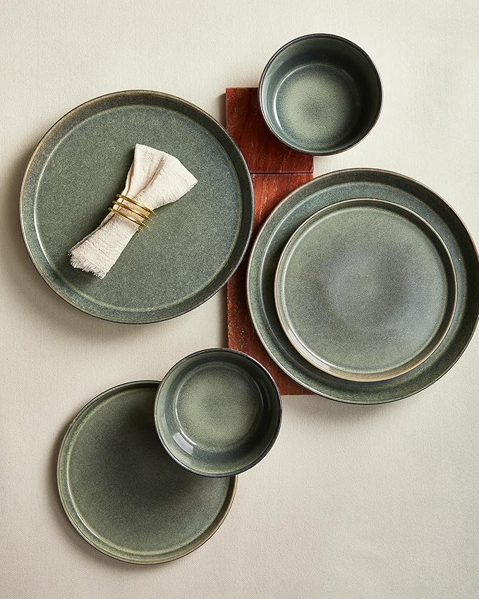 Dinnerware Sets, Microwave Safe Plates and Bowls Sets, Dishes Set for 4, Chip & Scratch Resistant Dinner Set, Reactive Glazed Farmhouse Dishware Sets, Green Wheat
