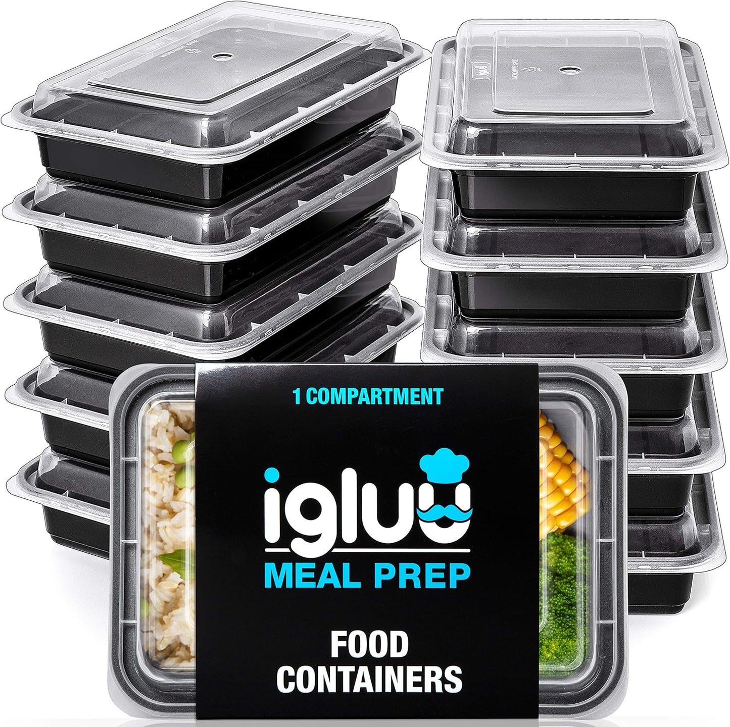 Igluu Meal Prep Containers [30 pack] 1 Compartment with Airtight Lids - Plastic Food Storage Bento Box - BPA Free - Reusable Lunch Boxes - Microwavable, Freezer and Dishwasher Safe (28 oz)
