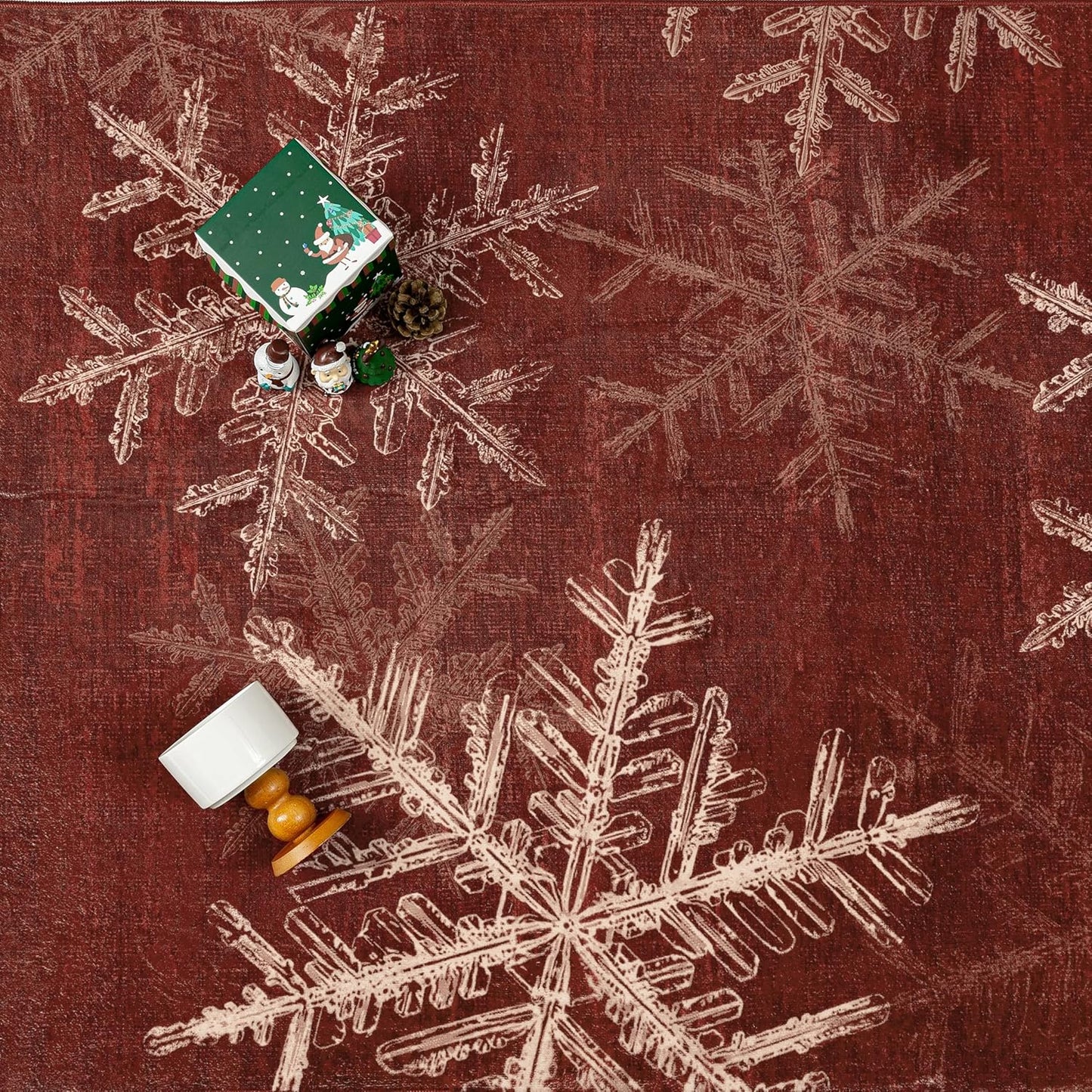 Round Area Rug 6x6 Red Christmas Living Room Carpet 6ft mas Large Snowflake Circle Rug Indoor Kitchen Washable Holiday Decor Bedroom Carpet for Dining Room Playroom