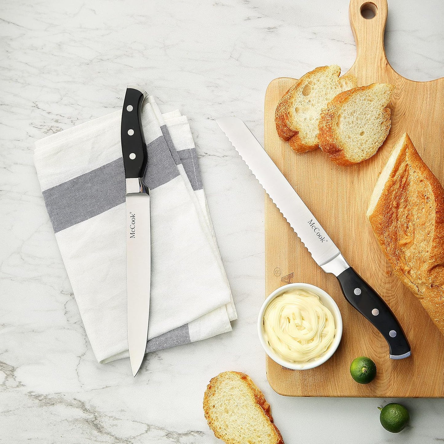 McCook® Knife Sets, German Stainless Steel Forged Kitchen Knives Block Set with Built-in Knife Sharpener