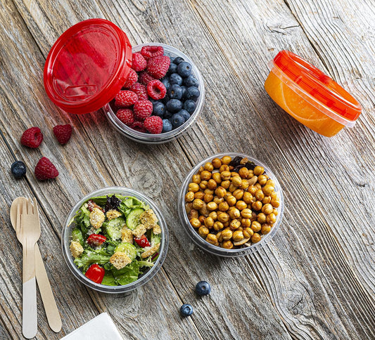 (8 Ounce 20 Pack) Twist cap Containers Clear Bottom With Red Top Screw on Lids Twist Top Food Storage Freezer Containers