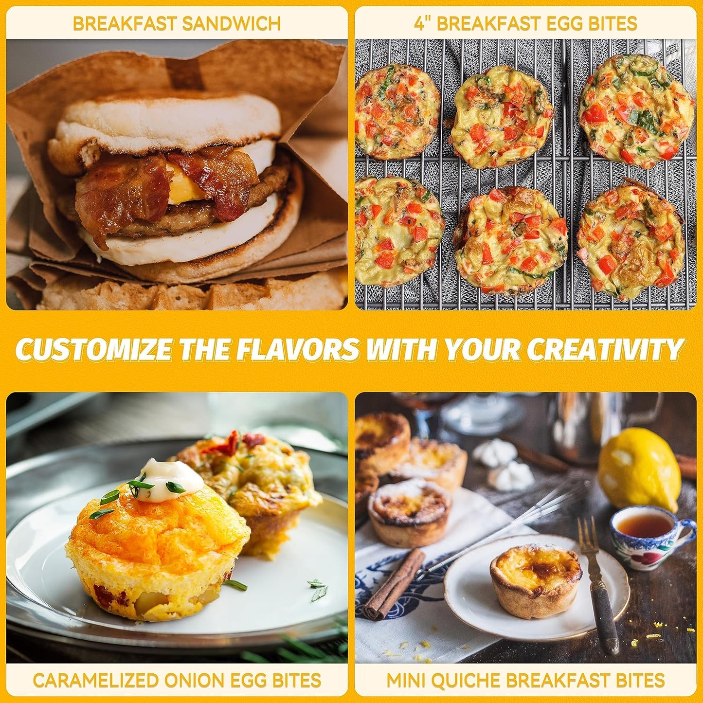 Sous Vide Style Egg Bite Maker Machine with 4 Silicone Molds, Grilled Cheese Maker, Mini Griddle, Ideal for Breakfast Sandwiches, Snacks, Desserts, 8 Mini Egg Bites & 2 Large Egg Bites