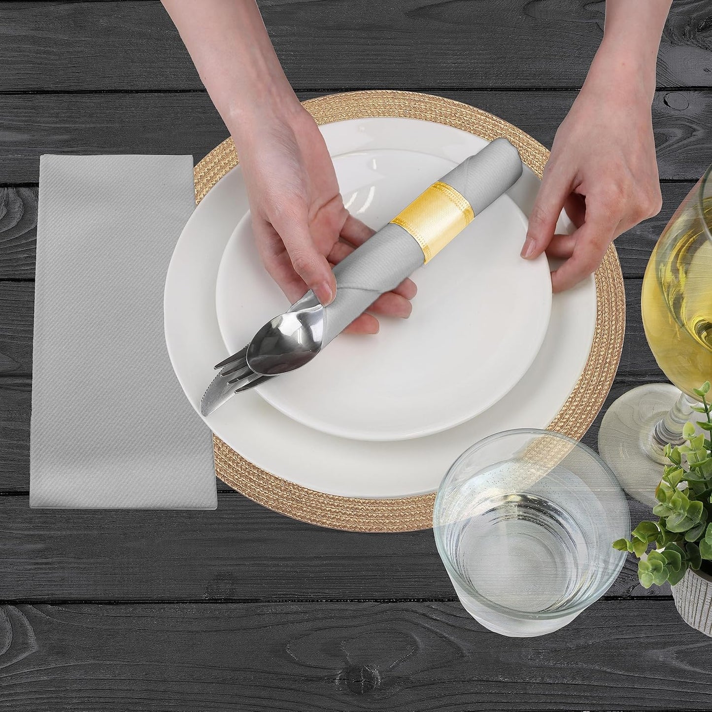 AMERICAN HOMESTEAD Paper Napkins - Silver Disposable Linen-Like Dinner Napkins - Restaurant-Quality Table Serviettes for Weddings, Parties, and Events - 15.75" x 15.75" - 50 Count