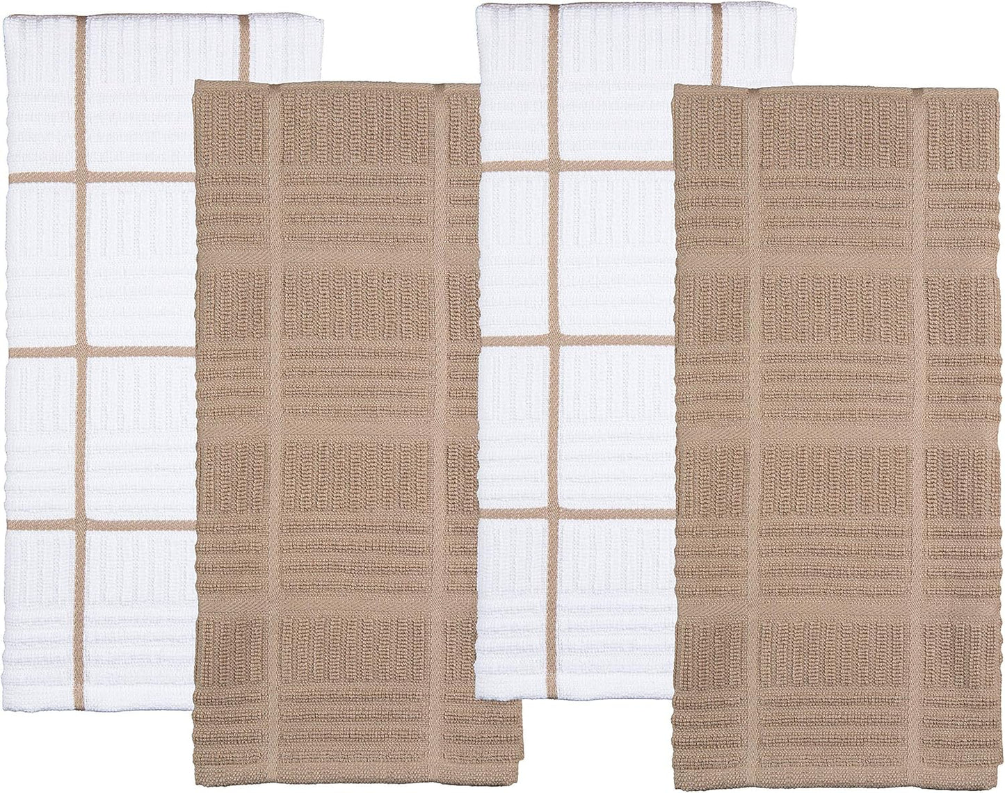 Sticky Toffee Cotton Kitchen Towels Set of 4 – 28x16 in Tan and White Hand Towels, Reusable and Absorbent Tea Towels for Drying or Cleaning, Oeko-Tex Cotton