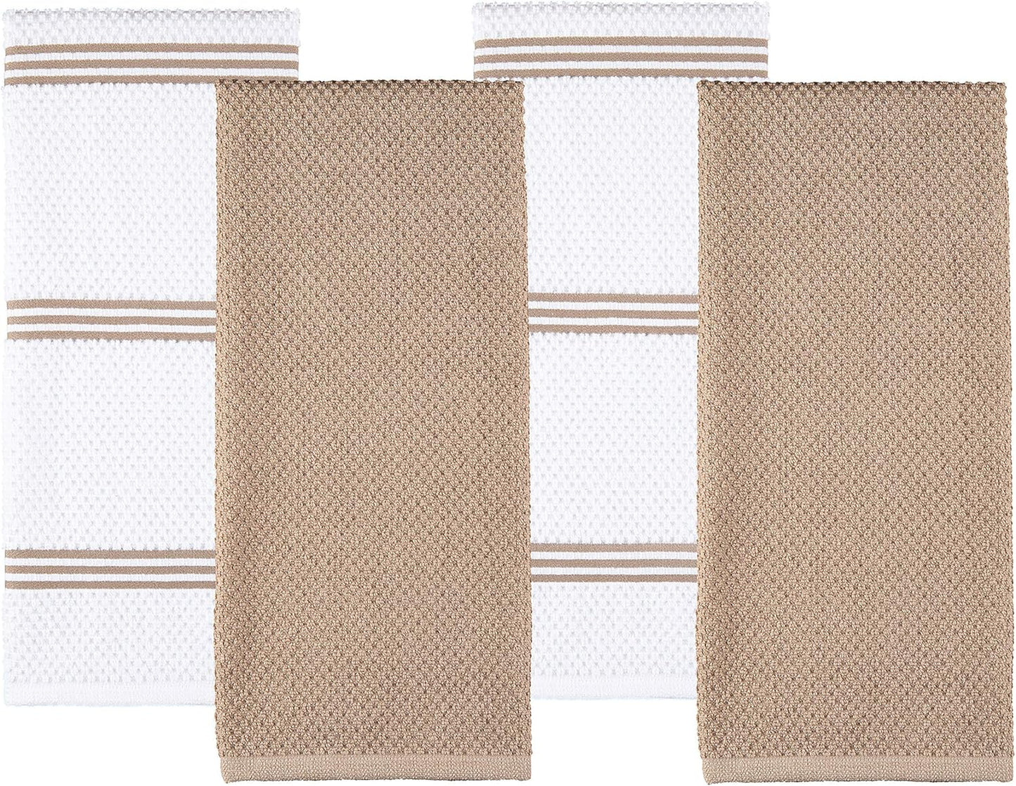 Sticky Toffee Cotton Kitchen Towels Set of 4 – 28x16 in Tan and White Dish Towels, Reusable and Absorbent Tea Towels for Cleaning or Drying, Oeko-Tex Cotton