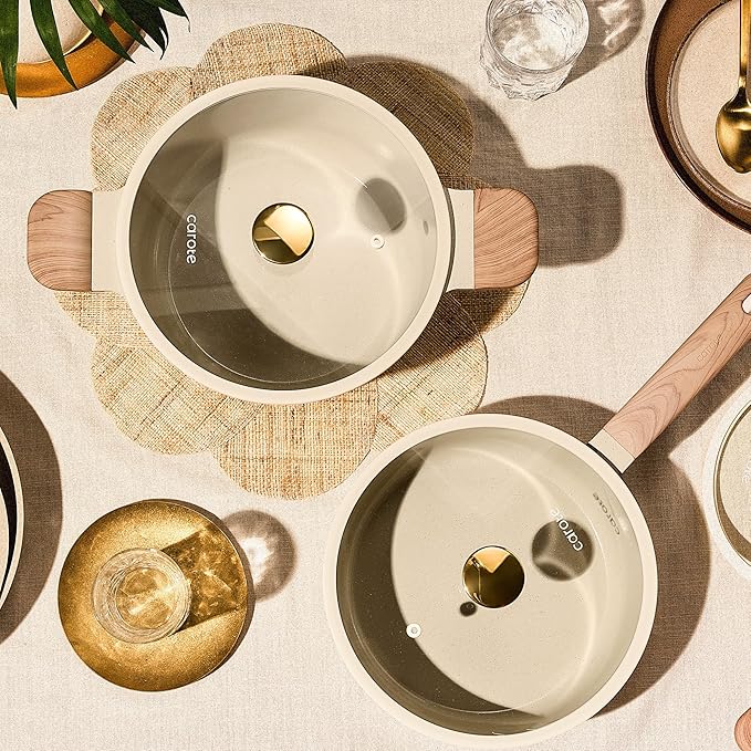 CAROTE 5 Qt Nonstick Stock Pot with Lid Soup Pot, Ceramic 5 Quart Casserole with Lid, Easy to Clean Non Stick Cooking Pot Cookware PFOA Free, Ceramic Oatmeal