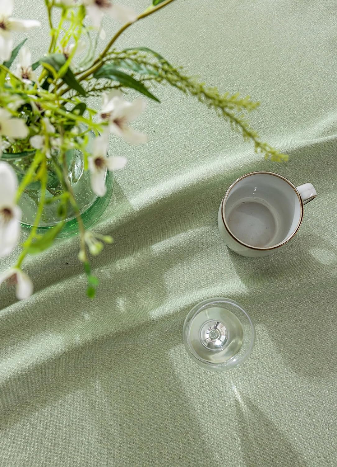 Sage Green Linen Table Cloths for 6 Foot Rectangle Tables Farmhouse Neutral Tablecloth Rectangular Kitchen Decoration Dining Table Cover Washable Water Resistant 60x102