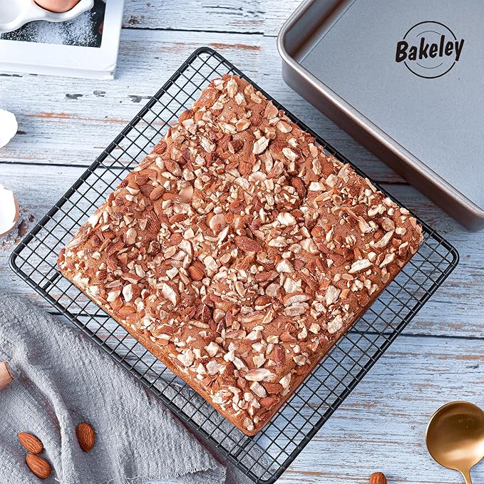 8-Inch Nonstick Deep Square Cake Pan with Removable Bottom, Baking Sheet and Brownie Pan 8.7" x 8.7" X 3.2" (Champagne Gold)