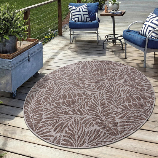 Keen Home Design Terrace Outdoor Round Rug - 8ft Round Washable Indoor/Outdoor Rug for Patio, Kitchen, Balcony, Beach, Garden, Deck and Porch, Size: 7'7" Round