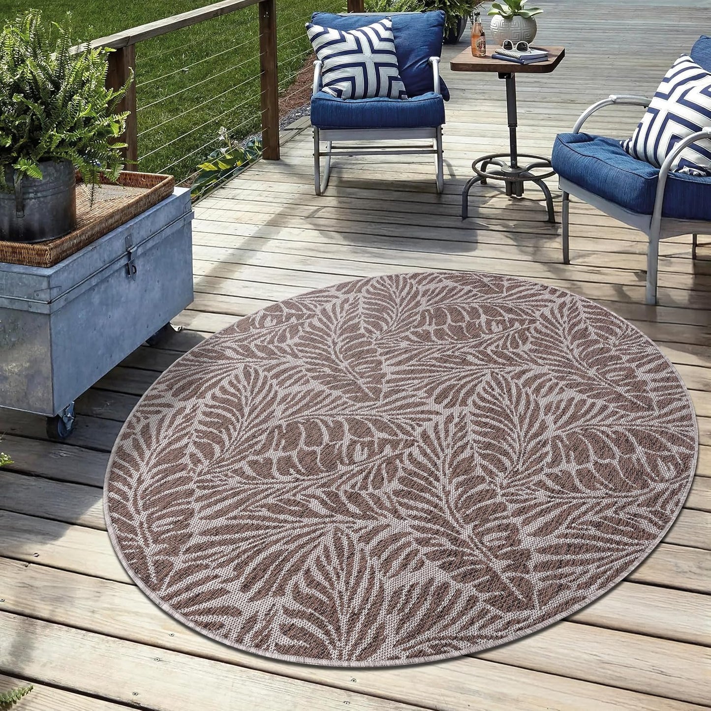 Keen Home Design Terrace Outdoor Round Rug - 5ft Round Washable Indoor/Outdoor Rug for Patio, Kitchen, Balcony, Beach, Garden, Deck and Porch, Size: 5'3" Round