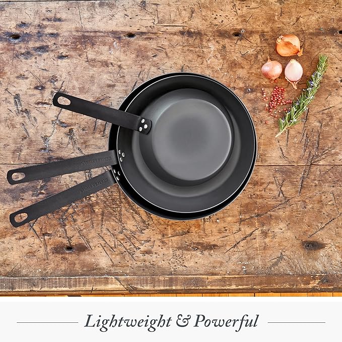 Merten & Storck Pre-Seasoned Carbon Steel 8” Frying Pan Skillet, Use on Induction, Stove and Grill, Durable, Even-Heating, for Searing, Grilling, Oven Use, and Campfire, Indoor/Outdoor