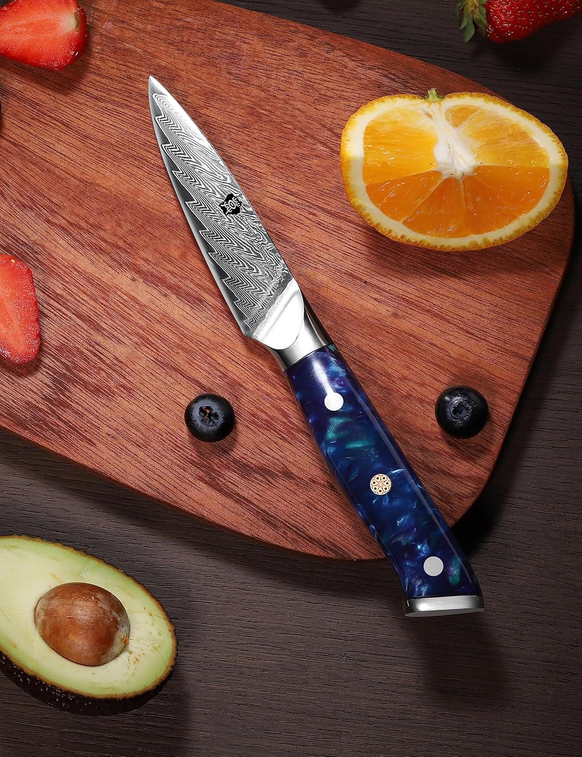 WILDMOK Paring Knife 3.5 Inch, Japanese Damascus Fruit Knife, Small peeling knife Perfect for Cutting Fruit Vegetables Petty Knife