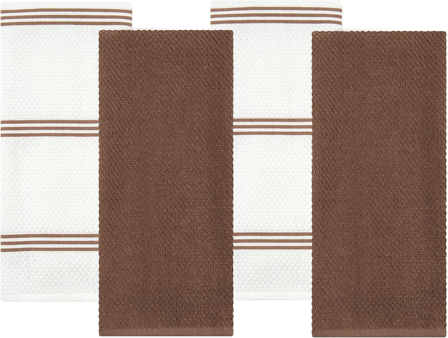 Sticky Toffee Cotton Kitchen Towels Set of 4 – Brown and White Hand Towels 28x16 in, Reusable and Absorbent Tea Towels for Cleaning or Drying, Oeko-Tex Cotton