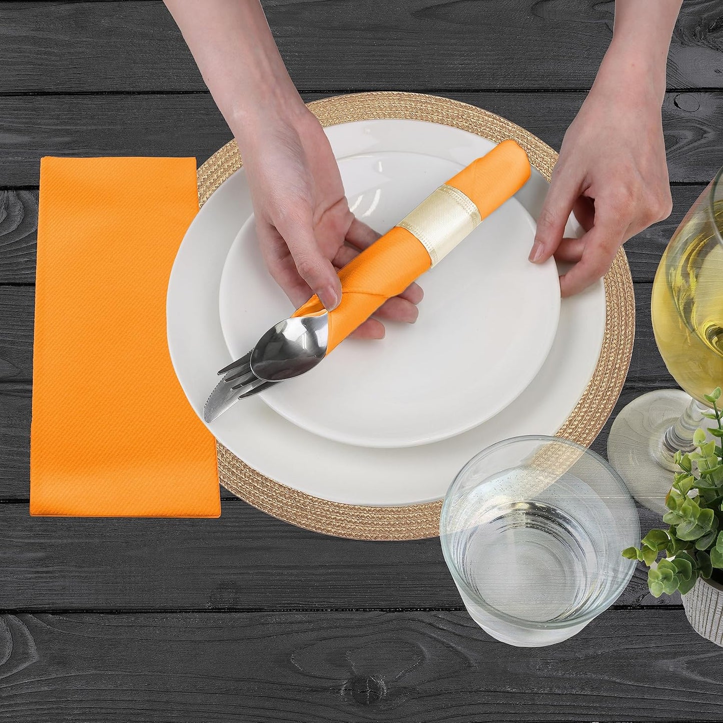 AMERICAN HOMESTEAD Paper Napkins - Orange Disposable Linen-Like Dinner Napkins - Restaurant-Quality Table Serviettes for Weddings, Parties, and Events - 15.75" x 15.75" - 50 Count