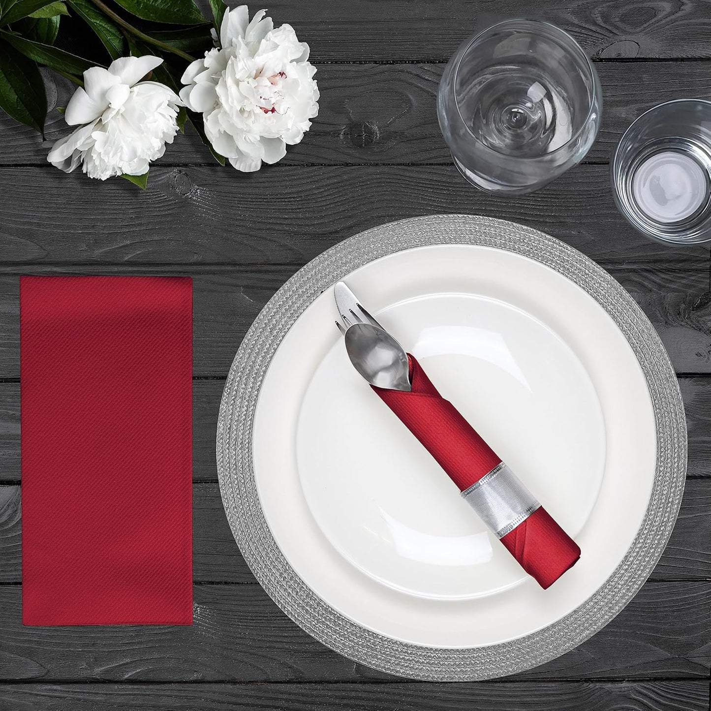 AMERICAN HOMESTEAD Paper Napkins - Burgundy Disposable Linen-Like Dinner Napkins - Restaurant-Quality Table Serviettes for Weddings, Parties, and Events - 15.75" x 15.75" - 50 Count