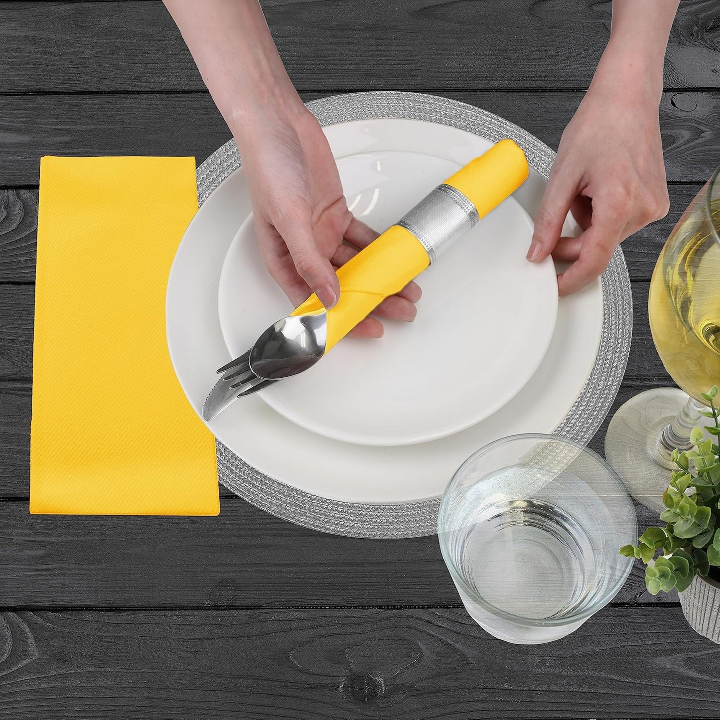 AMERICAN HOMESTEAD Paper Napkins - Yellow Disposable Linen-Like Dinner Napkins - Restaurant-Quality Table Serviettes for Weddings, Parties, and Events - 15.75" x 15.75" - 50 Count