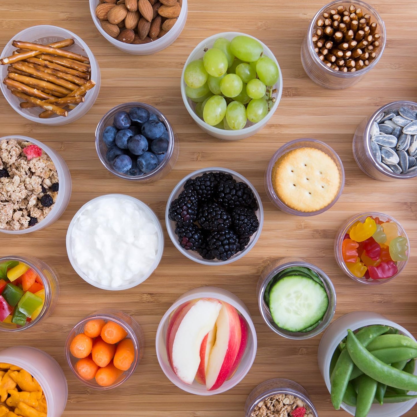 Whiskware Stackable Snack Containers for Kids and Toddlers, 3 Stackable Snack Cups for School and Travel, White and Mint