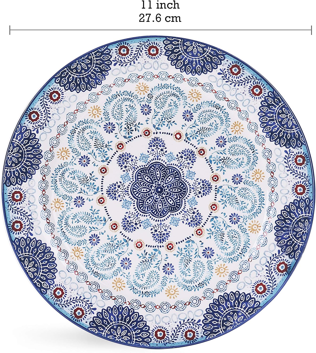 Bico Blue Talavera Dinner Plates Set of 4, 11 Inch Large Ceramic Plates for Pasta, Steak, Stylish Serving Dishes, Microwave and Dishwasher Safe, Gift for Housewarming and Thanksgiving